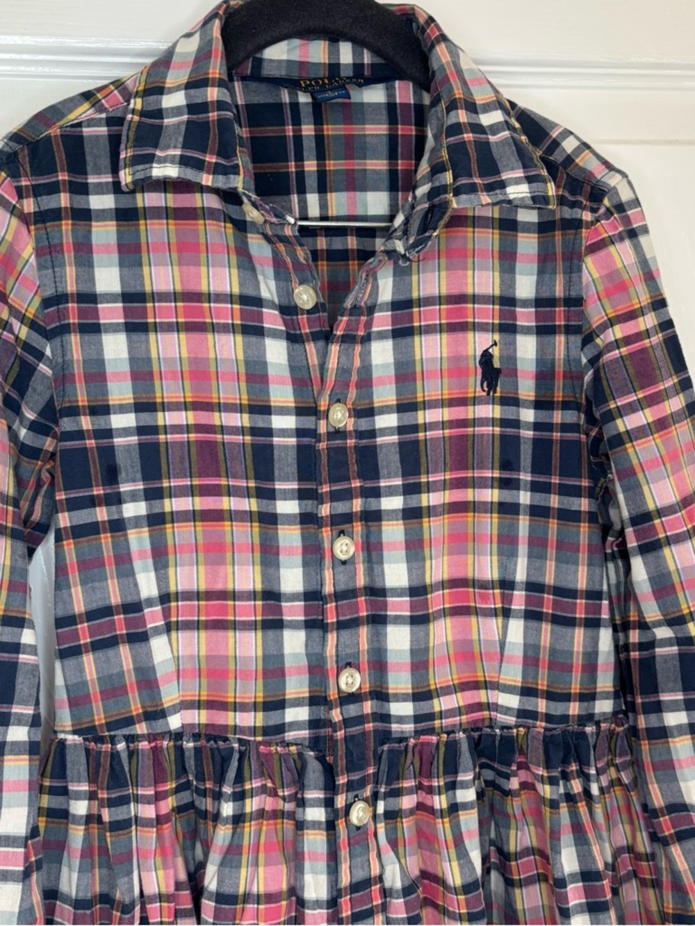 Ralph Lauren Navy, Pink & Cream Plaid Button-Front Dress Size 7